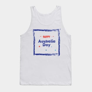 Happy Australia Day 26th January inscription poster with Calligraphy lettering, Australian Flag, Australia Map, stars and fireworks. Patriotic National Holiday Festive Poster for gifts and clothing design. Tank Top